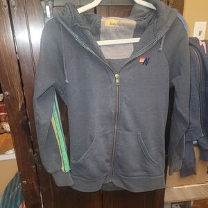Aviator Nation Charcoal Hoodie with Rainbow Stripe Small